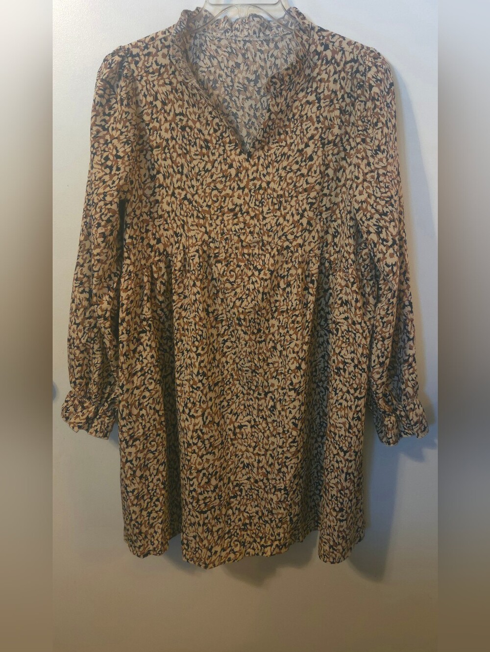 SHEIN Tan and Black Animal-Print V-Neck Dress